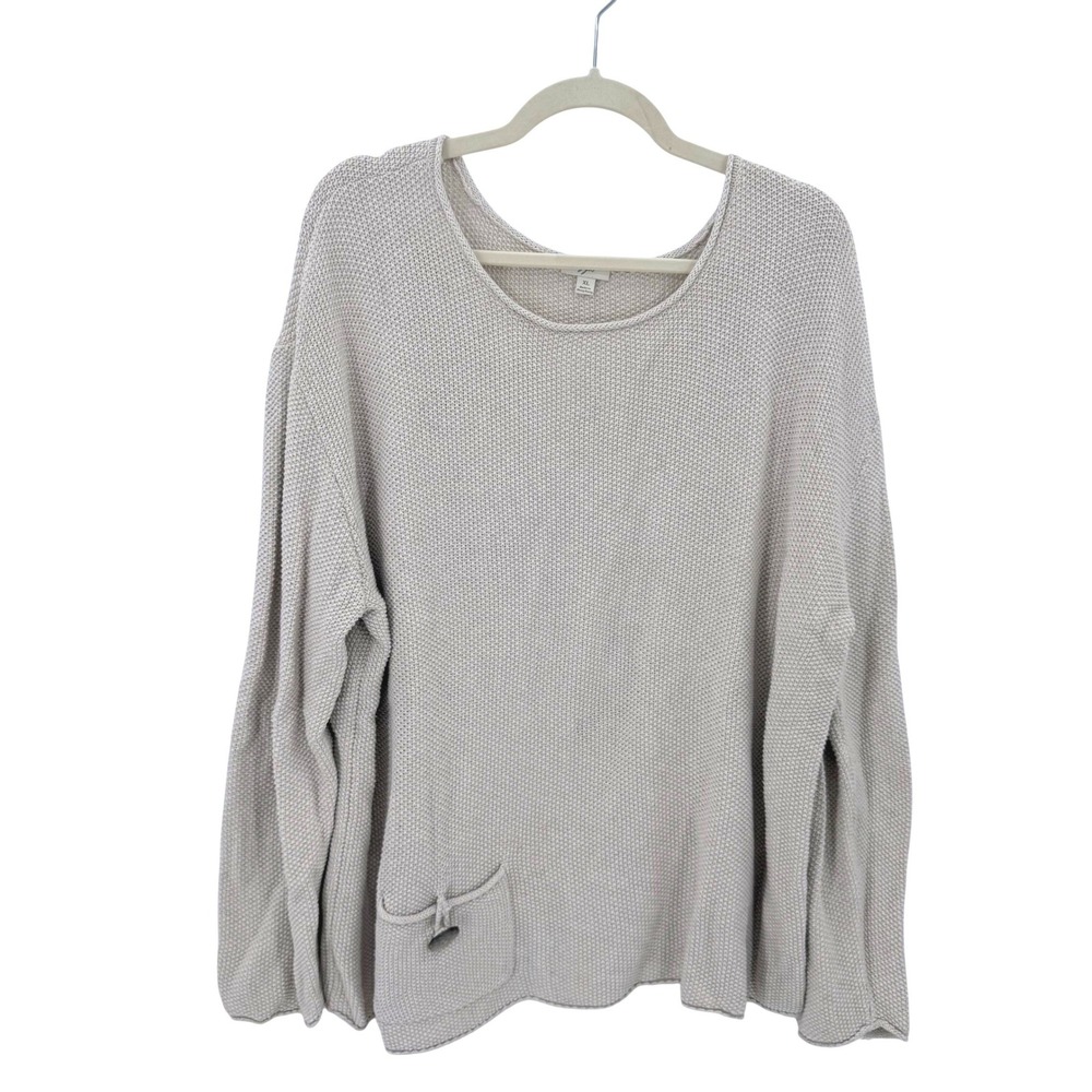 J. Jill Womens XL Oatmeal Beige Textured Cotton Basketweave Sweater Front Pocket